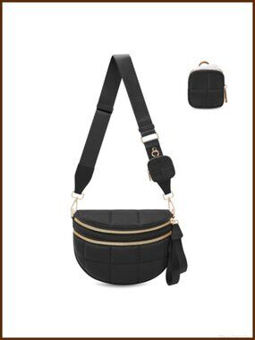 Checkered Puff Crossbody Bag Nylon Bum Bag Travel Chest Bag with Pouch